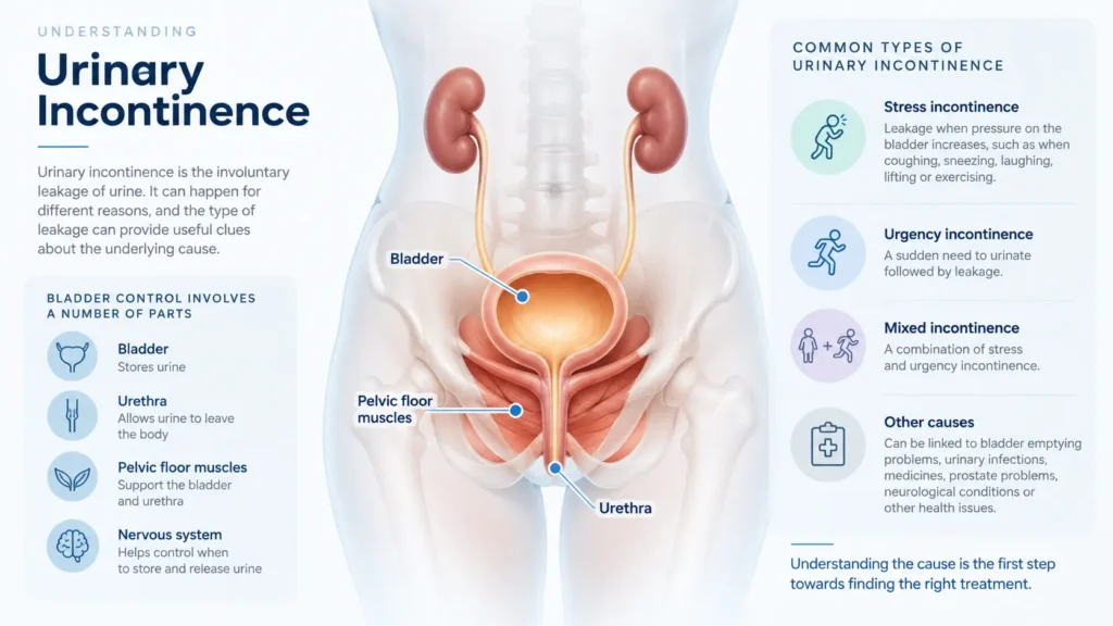 incontinence direct Nottingham infographic on urinary incontinence symptoms reasons and treatment options