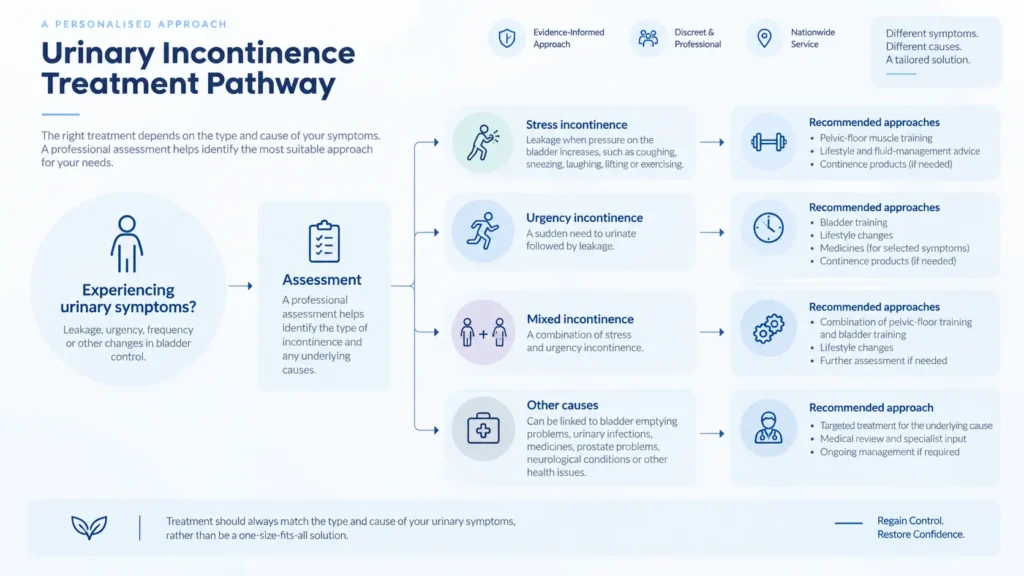 urinary incontinence treatment options infographics from the incontinence direct Nottingham